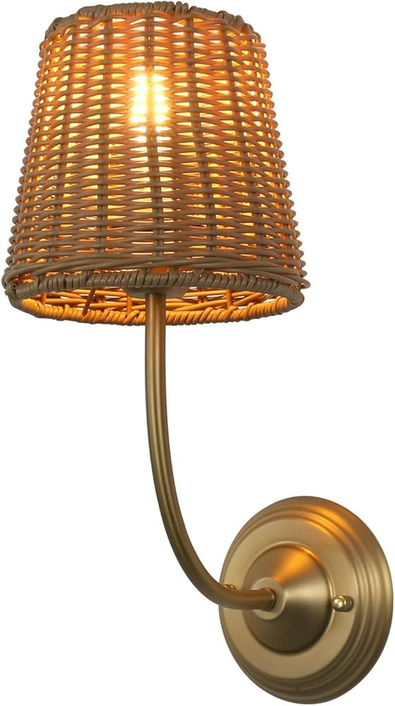 1-Light Modern Sconce Wall Lighting with Imitation Rattan Woven Shade, Rustic Hardwired Boho Wall... | Amazon (US)