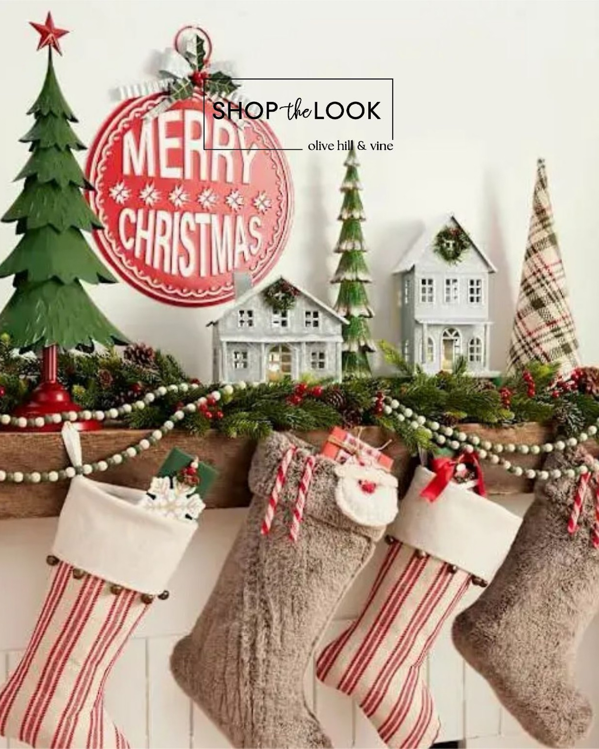 Your mantel deserves a festive glow this season! Adorn it with a pinecone and pine needle garland, glittered white and green trees, plaid and metal cone trees, cozy fur and striped stockings with bells, tealight houses, and a cheerful “Merry Christmas” metal wall decor for a cozy holiday vibe. 

#LTKSeasonal #LTKHoliday #LTKHome