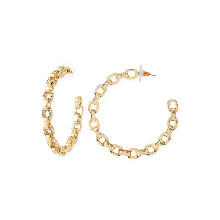 Sofia Jewelry by Sofia Vergara Women’s Gold-Tone Link Pavé Hoop Earrings | Walmart (US)