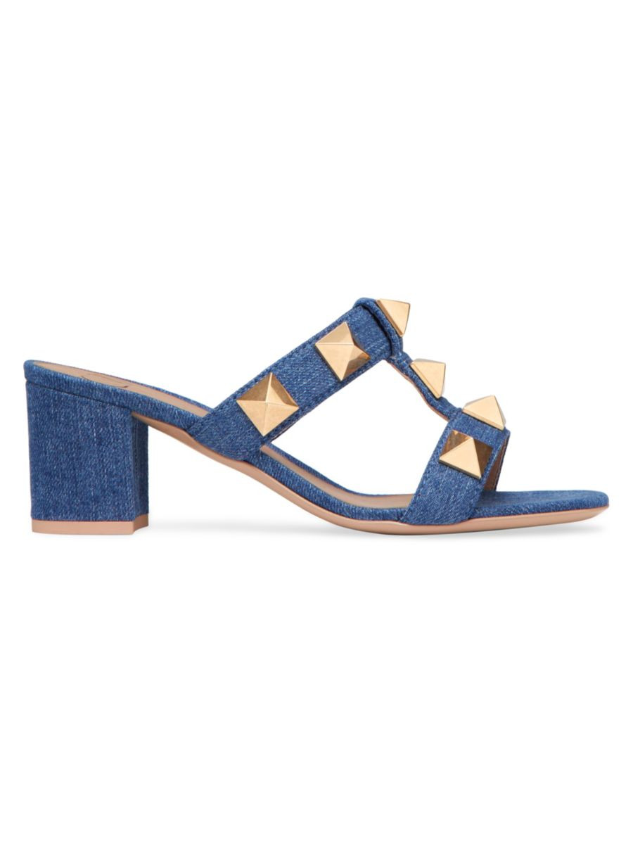 Roman Stud Denim Slide Sandals | Saks Fifth Avenue