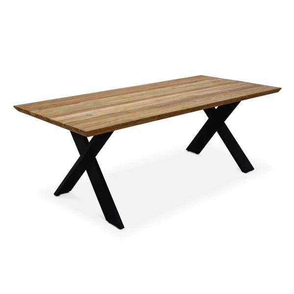 Morones X-Leg Rectangular Outdoor Dining Table in Solid Reclaimed Teak with Black Aluminum Legs | Wayfair North America