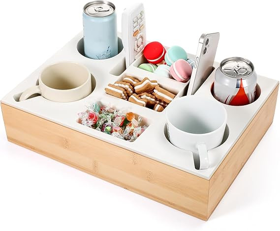 Yerliker Couch Cup Holder Tray Silicone Bamboo Couch Caddy Waterproof Anti-Spill Sofa Cup Holder ... | Amazon (US)