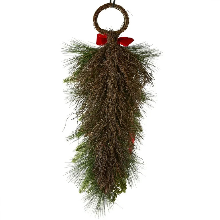 Unlit Pine and Berries Teardrop Christmas Wreath Decor, 30" x 16", 25 oz, Holiday Time | Walmart (US)