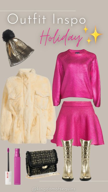 Walmart fun pink cold weather party holiday outfit inspo , gold accessories , pink two piece 

#LTKSeasonal #LTKHoliday #LTKGiftGuide