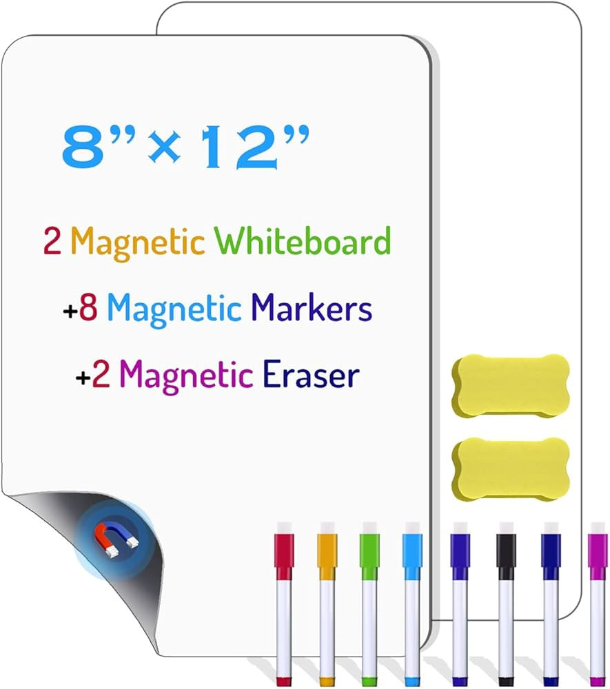 2 Pack PET Magnetic Whiteboard for Fridge, Small Magnetic Dry Erase Boards with 8 Markers and 2 E... | Amazon (US)