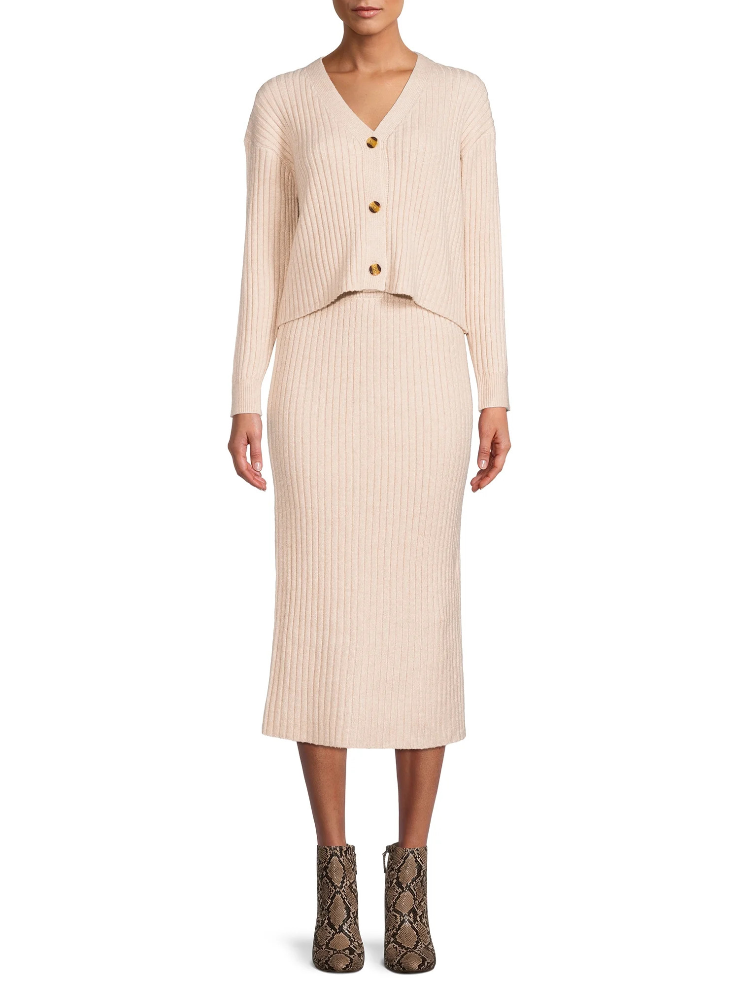 Time and Tru Women's Sweater Cardigan and Skirt Set | Walmart (US)