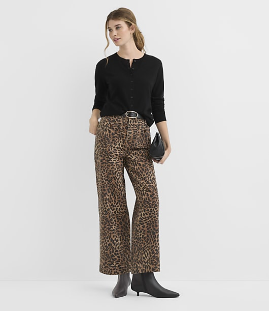 Loft Palmer Denim Wide Leg Pants in Leopard Print | LOFT