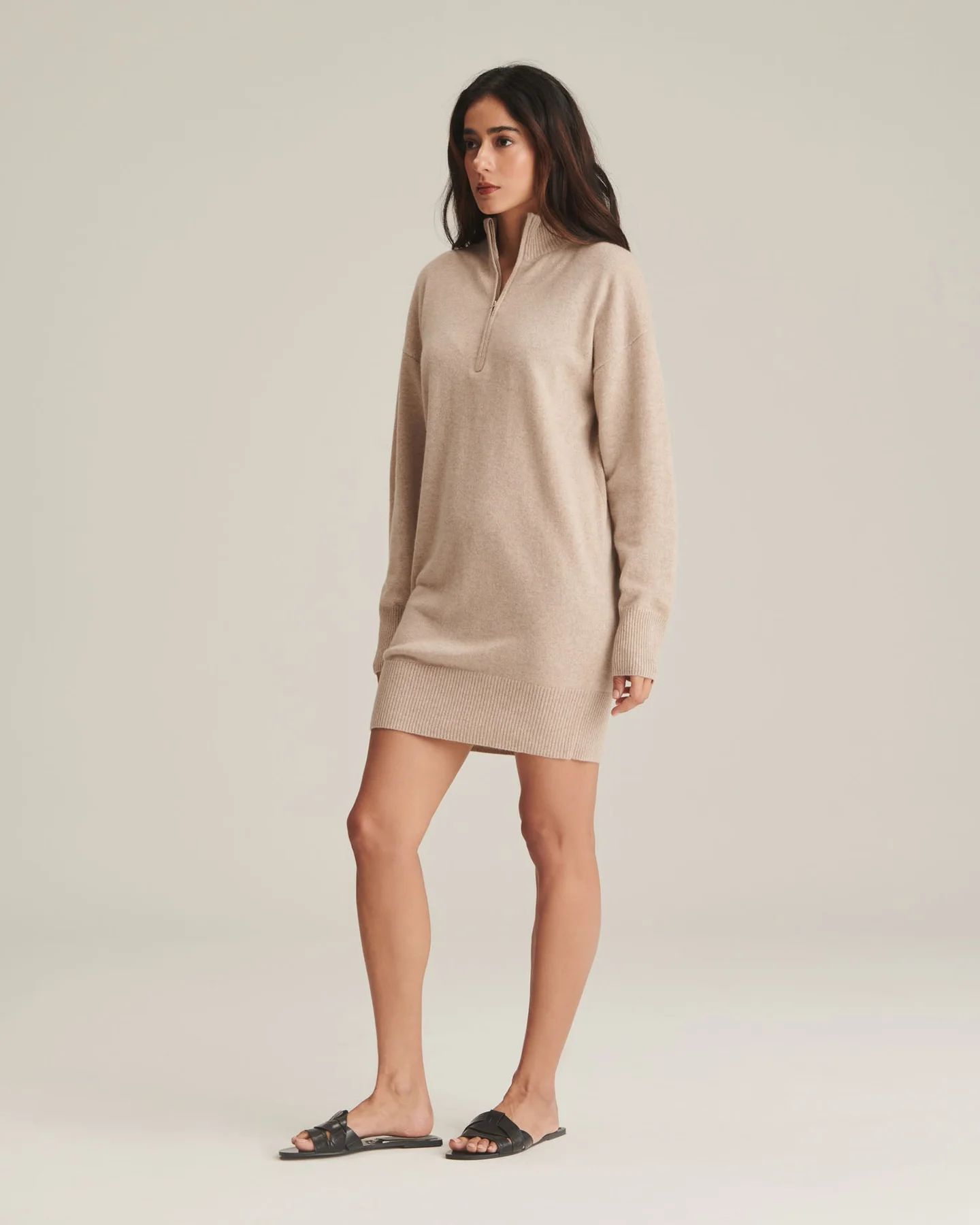 Recycled Cashmere Quarter Zip Dress | NAADAM
