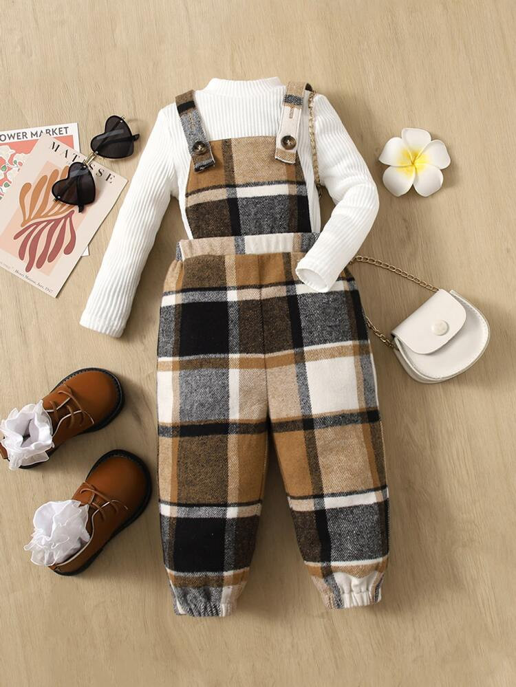 SHEIN Baby Plaid Overall Jumpsuit Without Tee | SHEIN