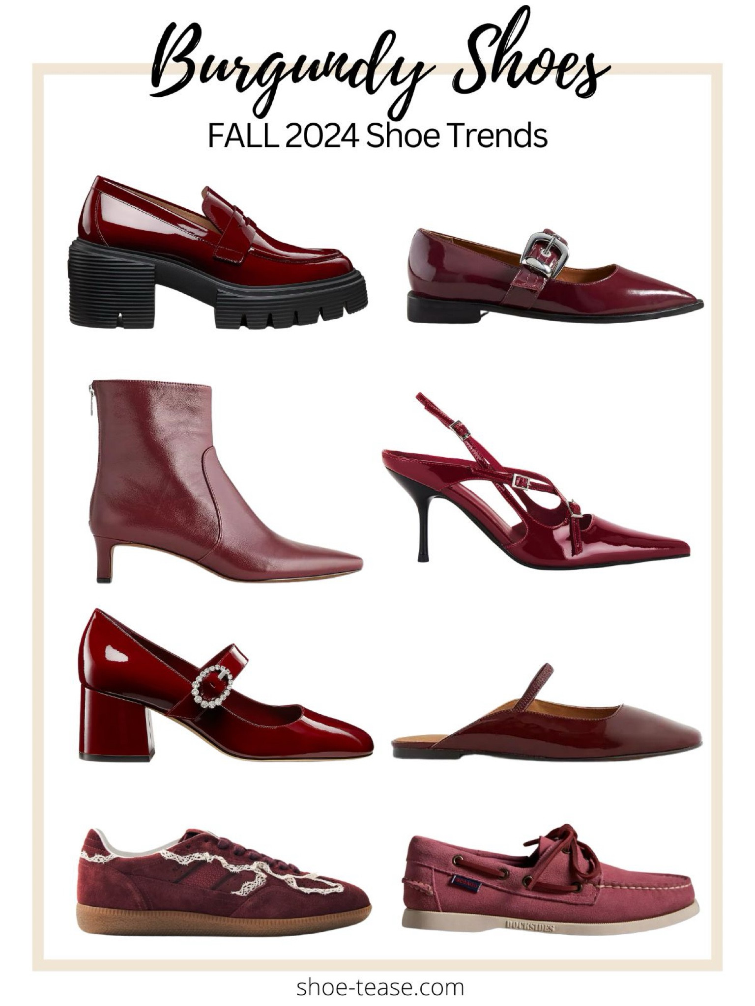 Fall 2024 shoe colour trends for women: burgundy shoes, burgundy, loafers, burgundy flats, burgundy, high heels, burgundy boots, and burgundy sneakers. 


#LTKShoeCrush #LTKSeasonal