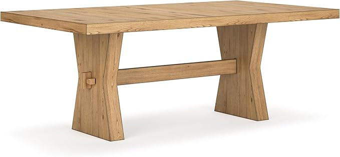 Signature Design by Ashley Galliden Farmhouse Dining Table with Extra-Thick Tabletop and Trestle ... | Amazon (US)