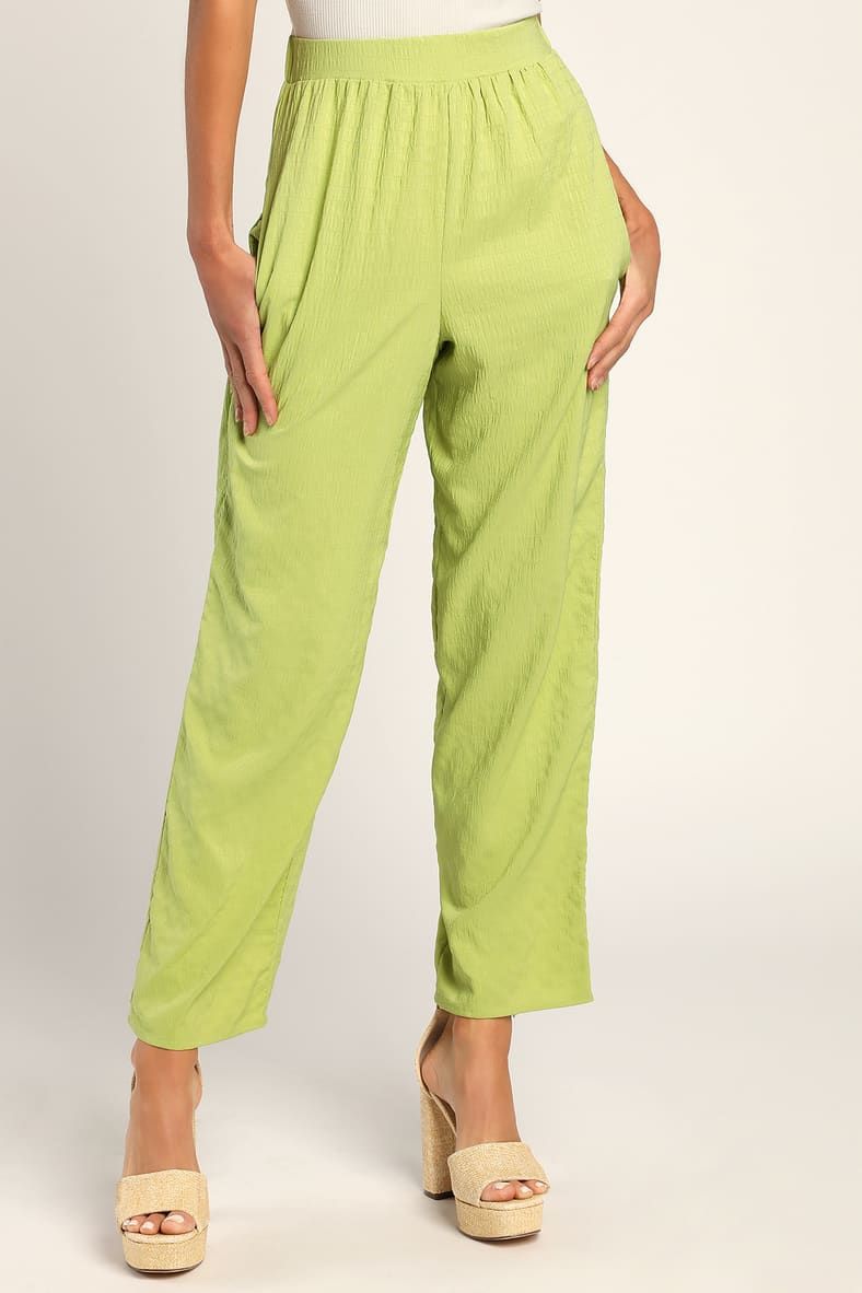Straight On Lime Green Textured Cropped Straight Leg Pants | Lulus (US)