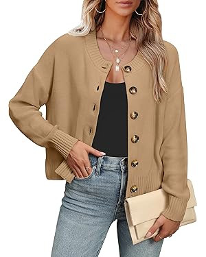 ANRABESS Women Knit Cardigans Sweater Open Front Button Down Long Sleeve Cropped Lady Jacket Outw... | Amazon (US)