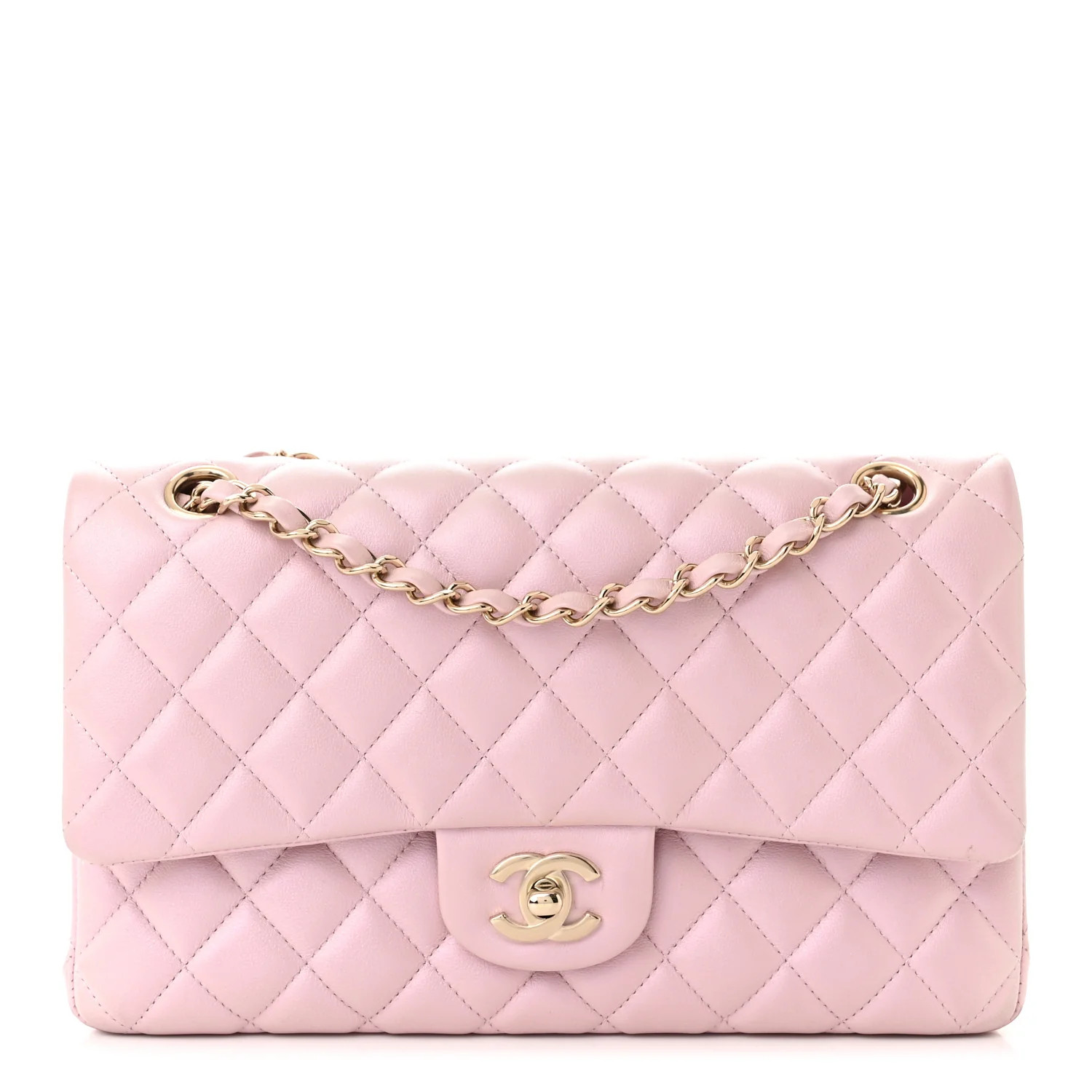Lambskin Quilted Medium Double Flap Light Pink | FASHIONPHILE (US)