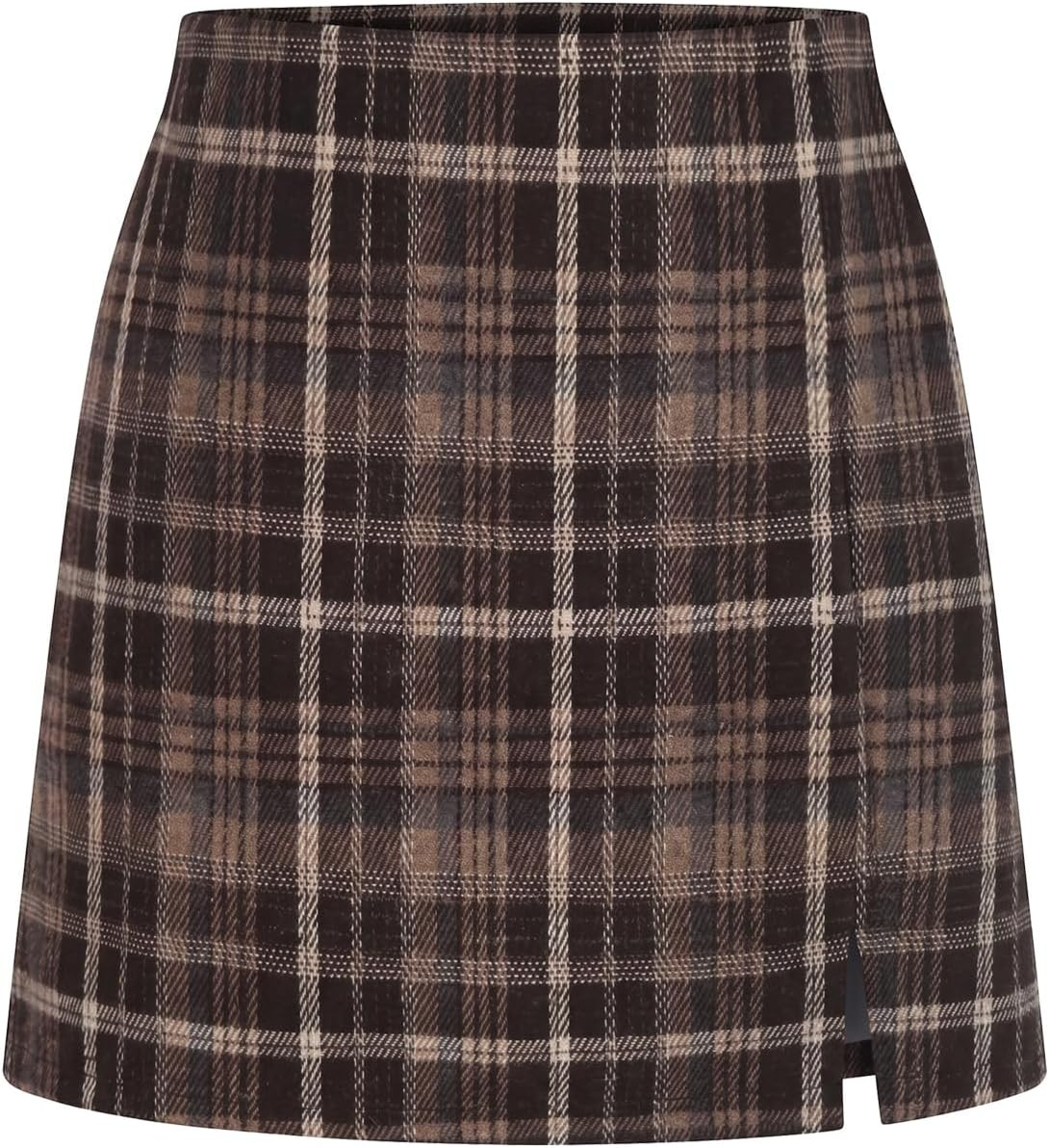 Women's Plaid Gingham Mini Skort High Waisted Slit Fall Skirts | Amazon (US)