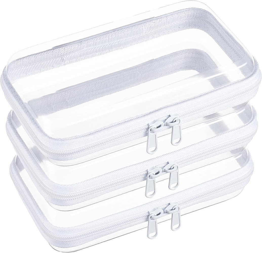 3-Pack Small Clear Hard Shell Zipper Pouches, Clear Zipper Bags | Amazon (US)