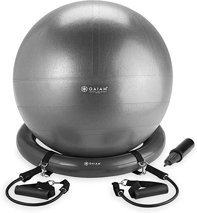 Gaiam Essentials Balance Ball & Base Kit, 65cm Yoga Ball Chair, Exercise Ball with Inflatable Rin... | Amazon (US)