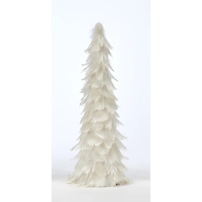 8" Christmas Tabletop Feather Tree w/ Glittered Tips, White | Wayfair North America