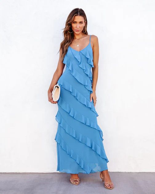 Ocean Waves Tiered Ruffle Maxi Dress - Blue | VICI Collection