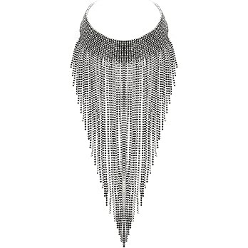 Flyonce Rhinestone Statement Necklace for Women, Tassel Bib Choker Collar Chunky Costume Jewelry ... | Amazon (US)