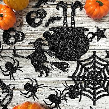 Glitter Black Halloween Hanging Banner Garland Decorations - Ghosts, Witches, Bats, Spiders, Haun... | Amazon (US)