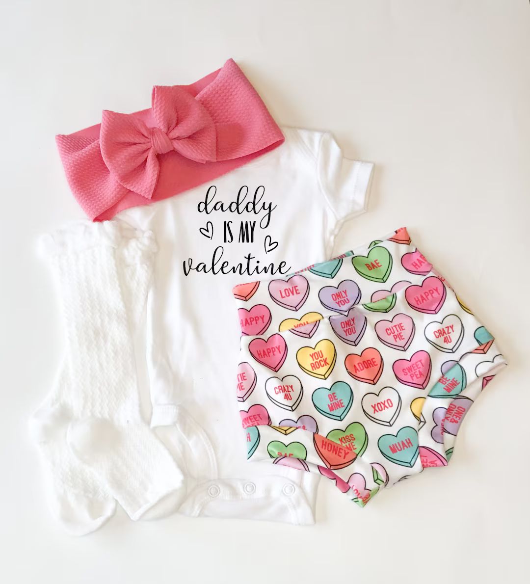 Valentine's Day Baby Bummies Set, Daddy is My Valentine Baby Girl Bummies and Bow Outfit, First V... | Etsy (US)
