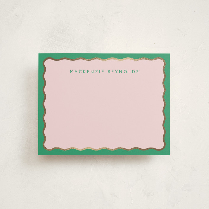 "Preppy Twist" - Customizable Foil-pressed Stationery in Green or Pink by Olivia Raufman. | Minted
