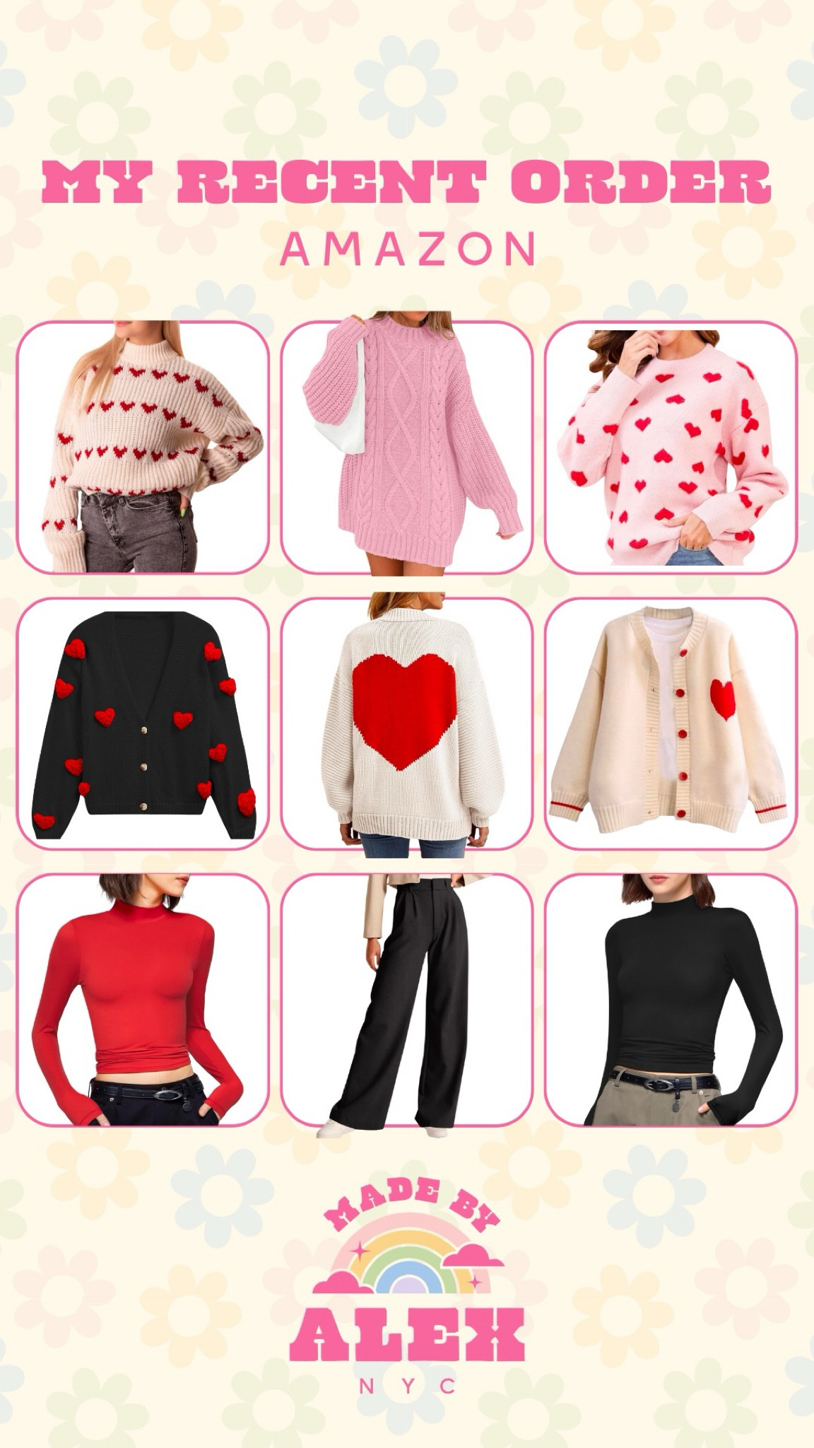 My recent Amazon order! So excited to get these Valentine’s Day sweaters and try them on! Also ordered some closet staple mock-neck tops and a pair of trousers that all have amazing reviews 🤩

#LTKSeasonal #LTKmidsize