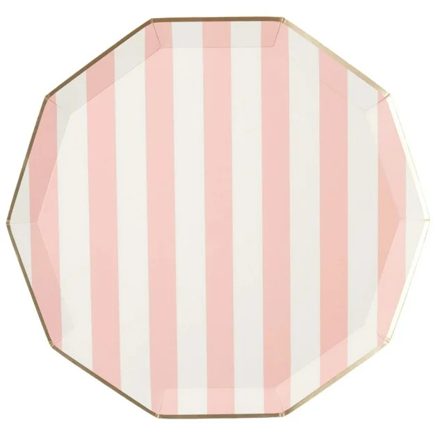 Bonjour Fete Premium Classic Pink Cabana Stripe with Gold Detail Large Plate 8CT | Walmart (US)