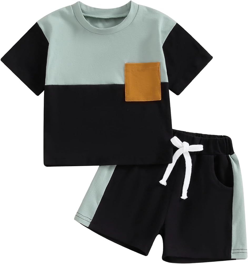 Thorn Tree Toddler Baby Boys Summer Clothes Set Pull On Crewneck T-Shirt & Shorts Patchwork Outfi... | Amazon (US)