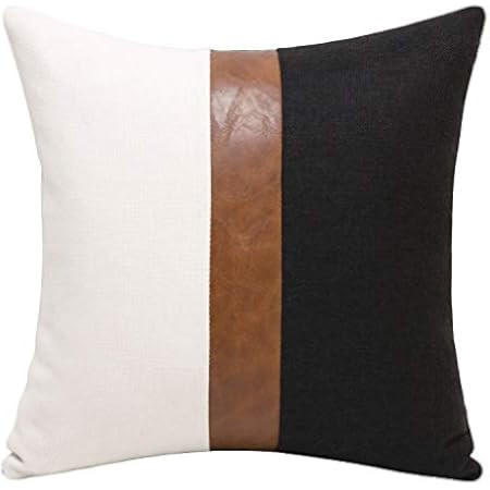 cygnus Faux Leather and Linen Throw Pillow Cover 18x18 Inch Black and White Modern Decorative Accent | Amazon (US)