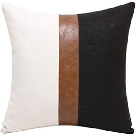 cygnus Faux Leather and Linen Throw Pillow Cover 18x18 Inch Black and White Modern Decorative Accent | Amazon (US)