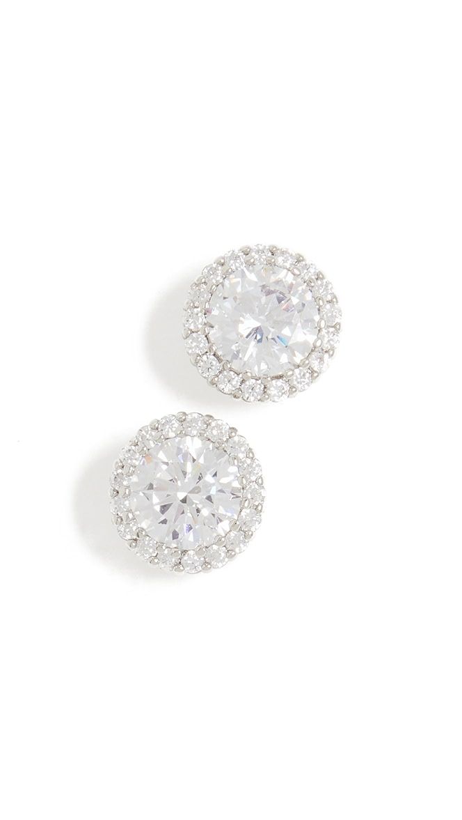 Round CZ Classic Earrings With Pave Trim | Shopbop