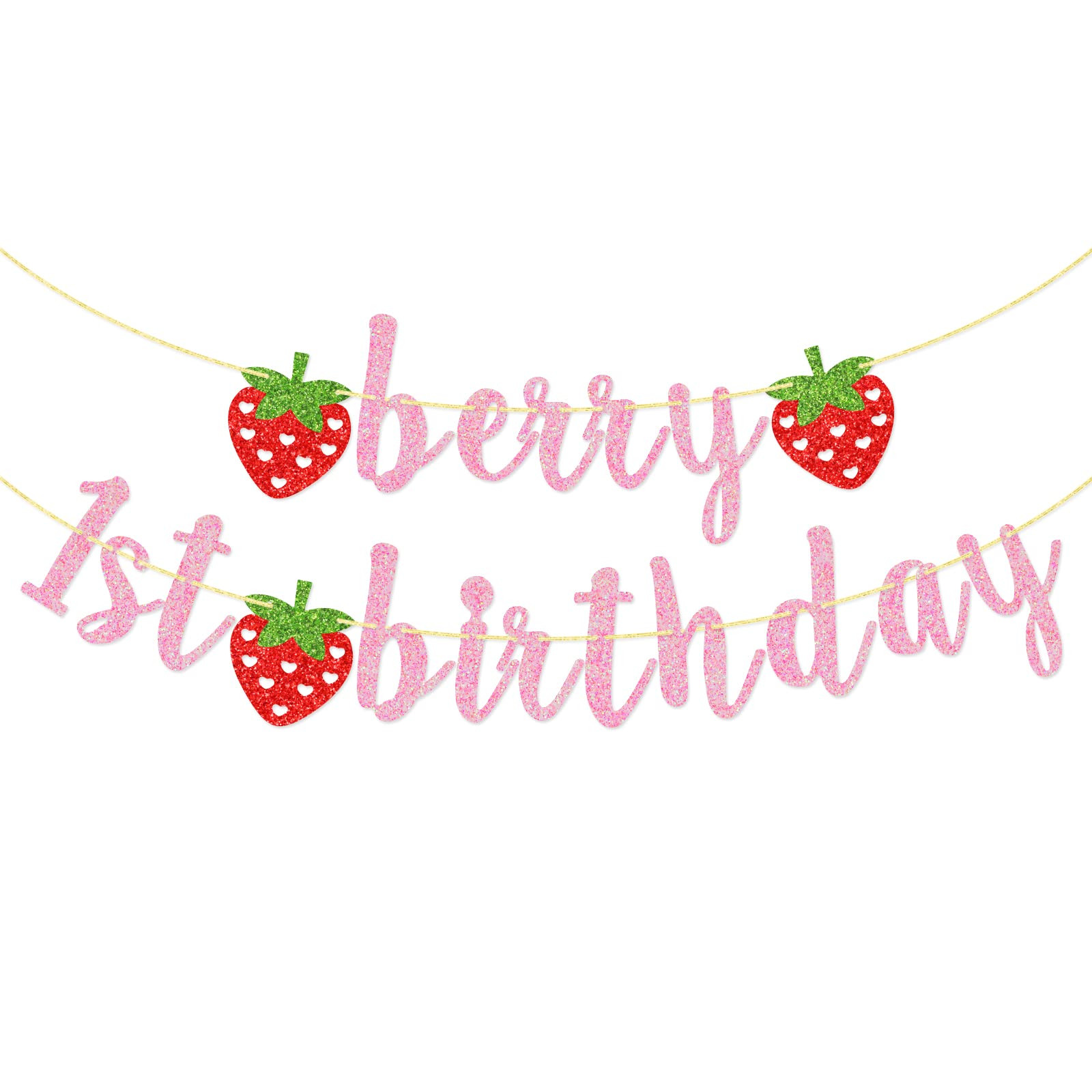 Berry First Birthday Banner, Glitter Strawberry Banner, 1st Birthday Decor (Pink) | Amazon (US)