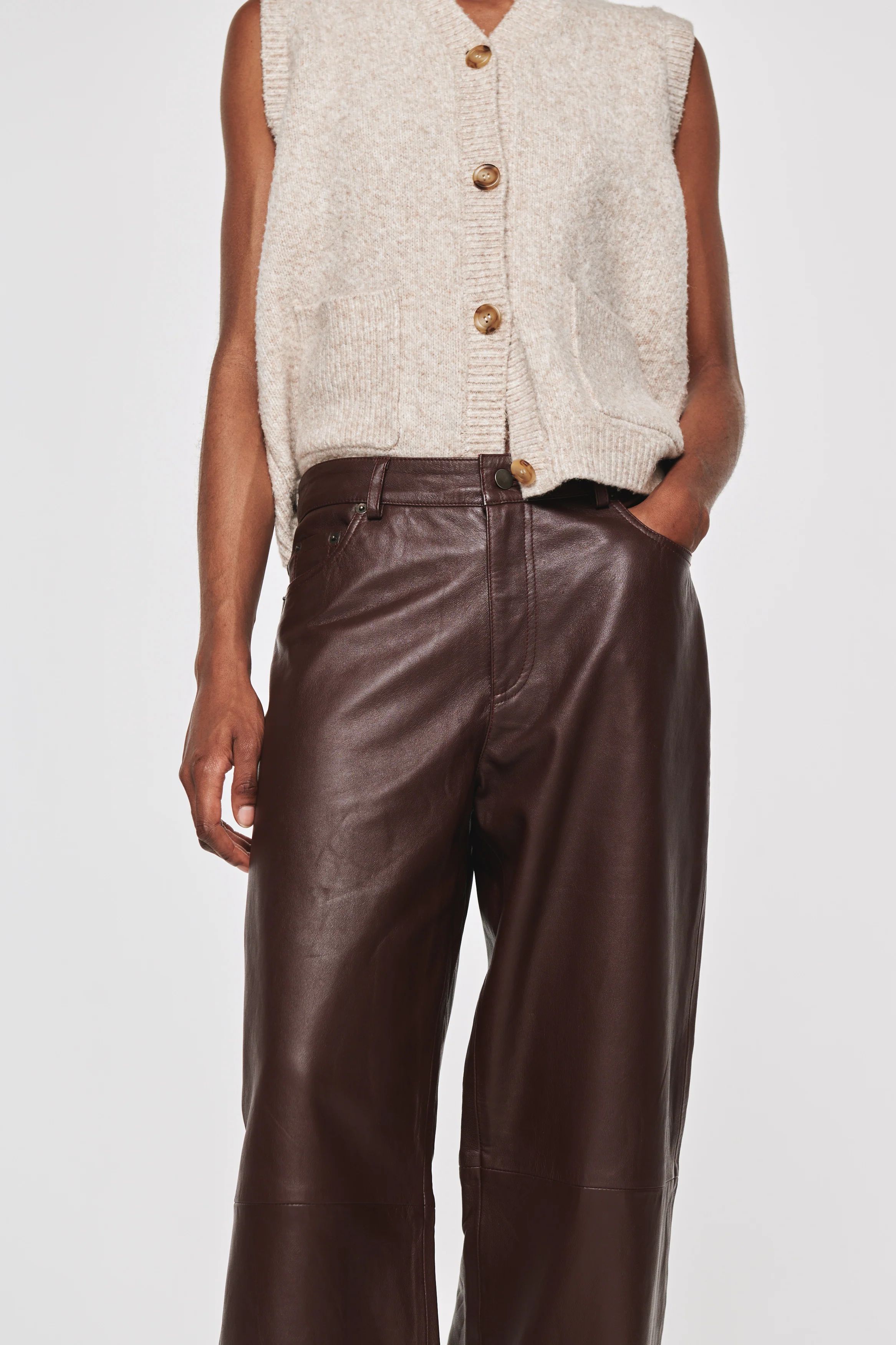 Kemi | Chrome-Free Leather Trousers in Chocolate | ALIGNE | Aligne UK