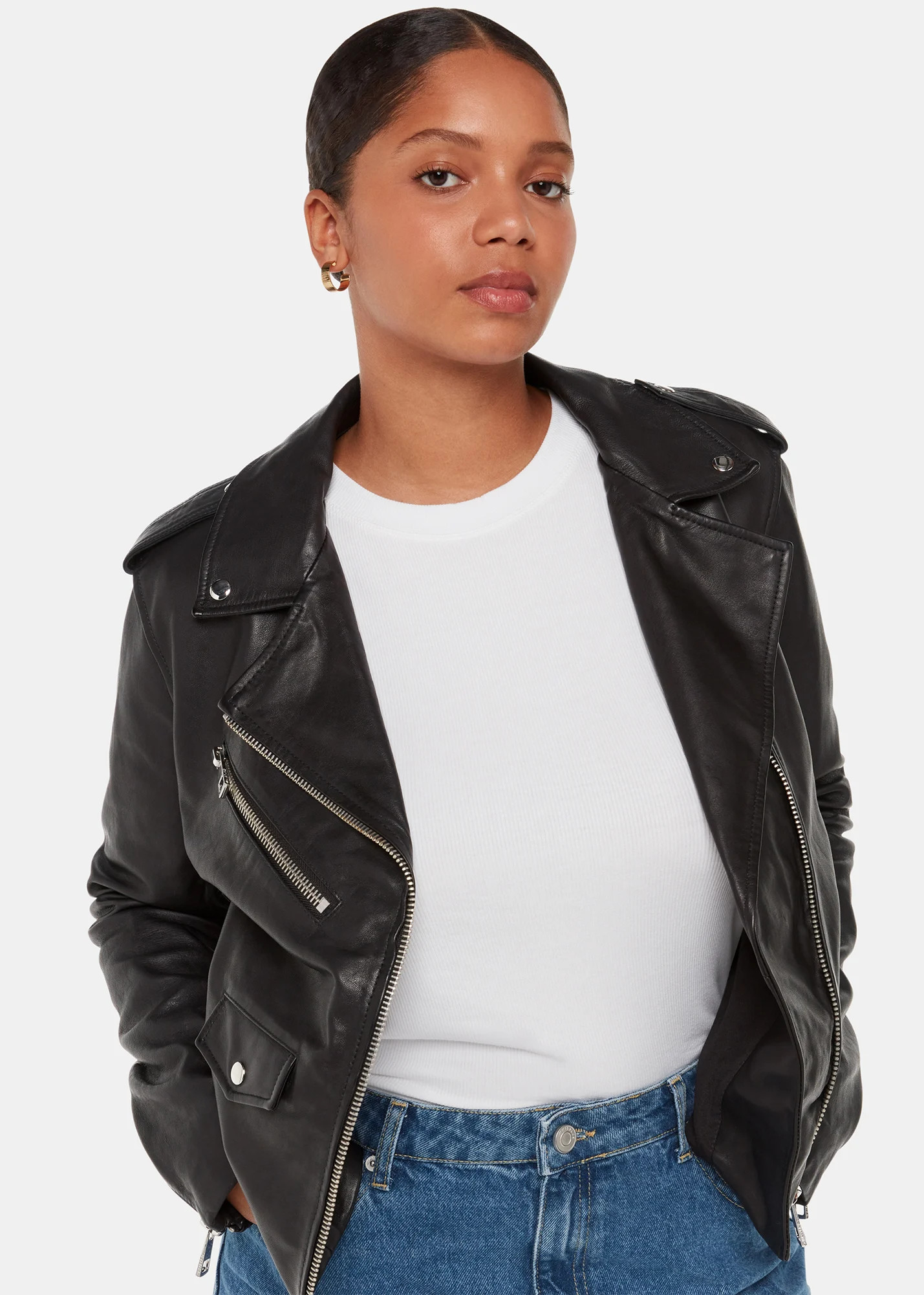 Whistles Women's Black Agnes Leather Jacket | Whistles