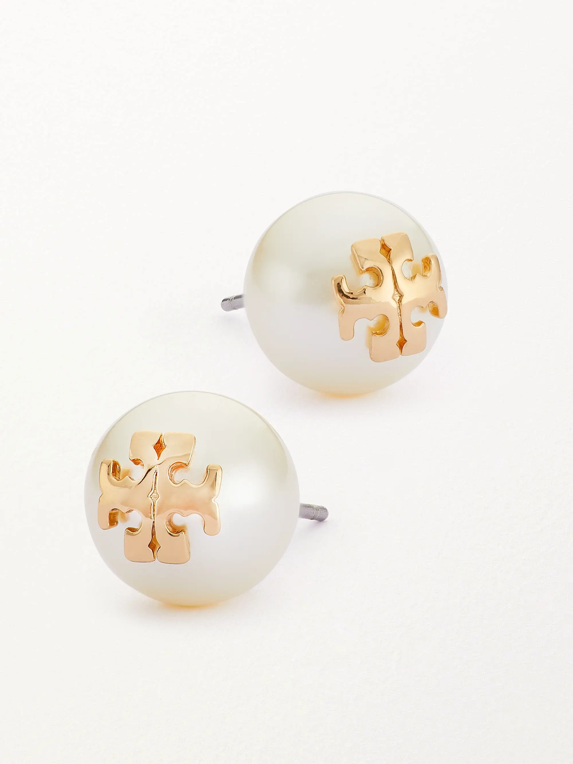 Crystal-Pearl Yellow Goldtone Logo Stud Earrings | Saks Fifth Avenue