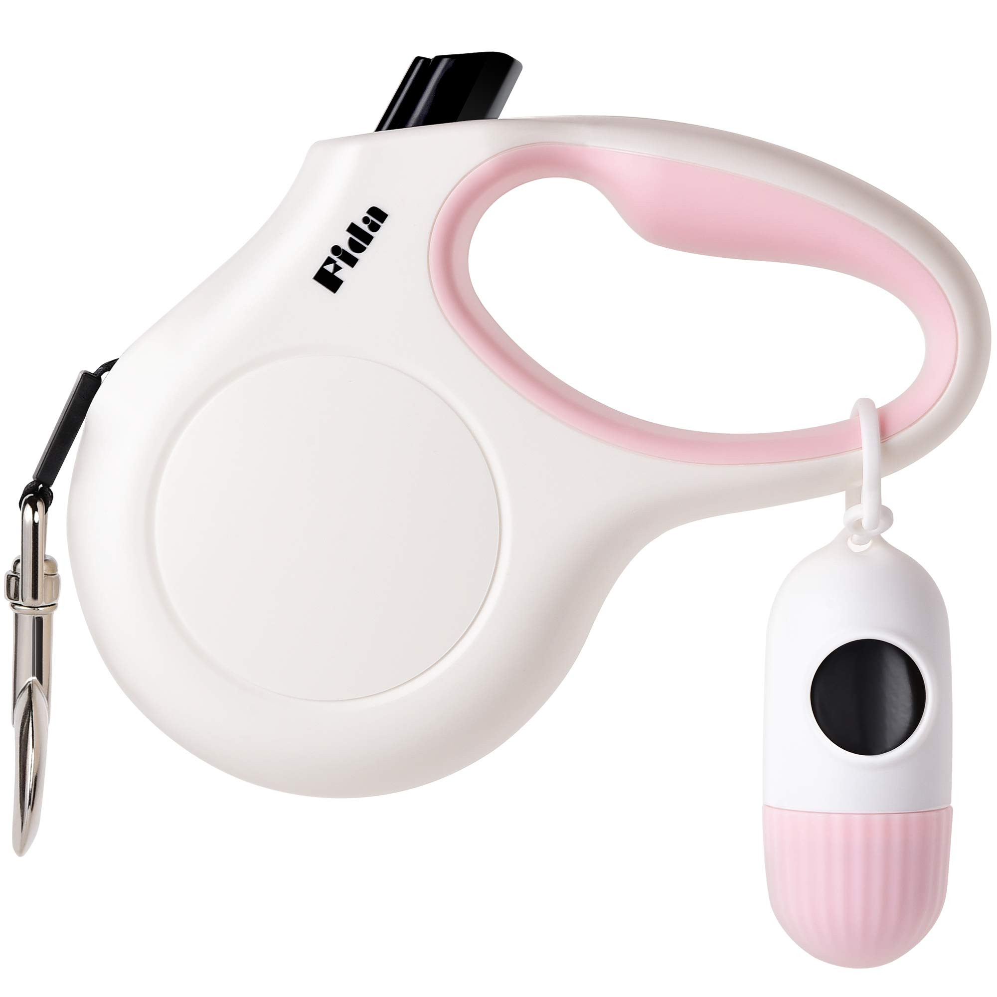 Fida Retractable Dog Leash for Small Breed up to 26 lbs, 16 ft Pet Walking Leash with Dispenser and Poop Bags, Anti-Slip Handle, Reflective Strong Nylon Tape, One-Handed Brake (S, White & Pink) | Amazon (US)