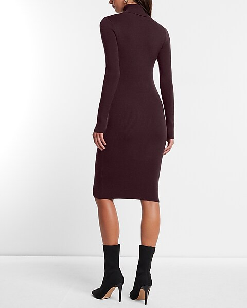 Ribbed Turtleneck Sweater Midi Dress | Express