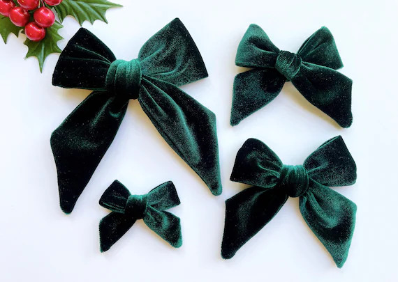 Dark Green Velvet Bow Christmas Velvet Hair Bow Forest Green | Etsy | Etsy (US)