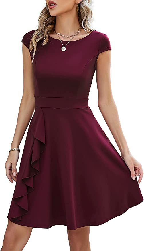 JASAMBAC Summer Swing A Line Dresses for Women Semi Formal Cocktail Fit and Flare Dress with Pock... | Amazon (US)