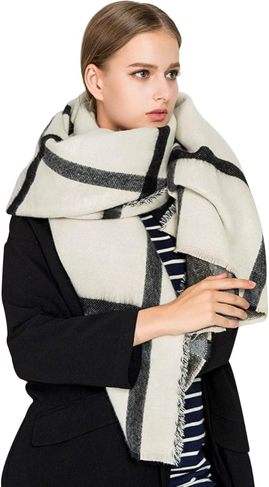 Genfien Women's Winter Soft Plaid Long Fuzzy Chunky Oblong Shawl Premium Quality Oversized Scarf ... | Amazon (CA)