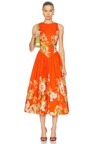 HEMANT AND NANDITA Hibi Boat Neck Midi Dress in Orange | FWRD 