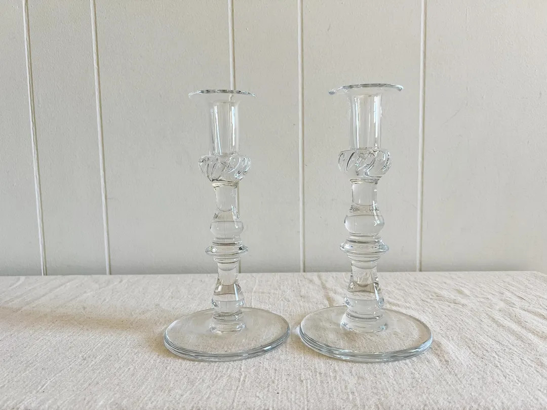 Vintage Handblown Glass Candlestick Set of 2 - Etsy | Etsy (US)