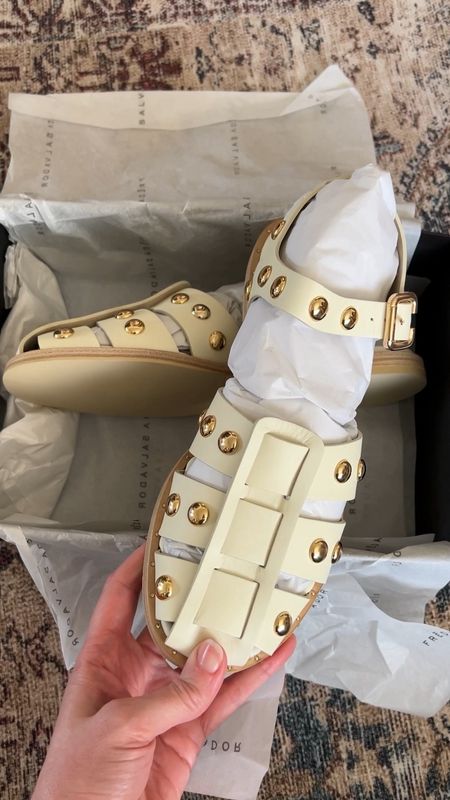 NEW white fisherman sandals with gold studs from Freda Salvador! 15% off your 1st purchase with code ‘15JESSICA’
New spring shoes, comfortable sandals  

#LTKVideo #LTKshoecrush