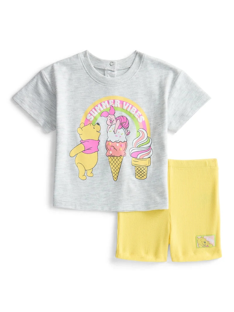 Winnie the Pooh Baby Girls Graphic Tee and Bike Shorts Set, 2-Piece, Sizes 0/3M-24M | Walmart (US)