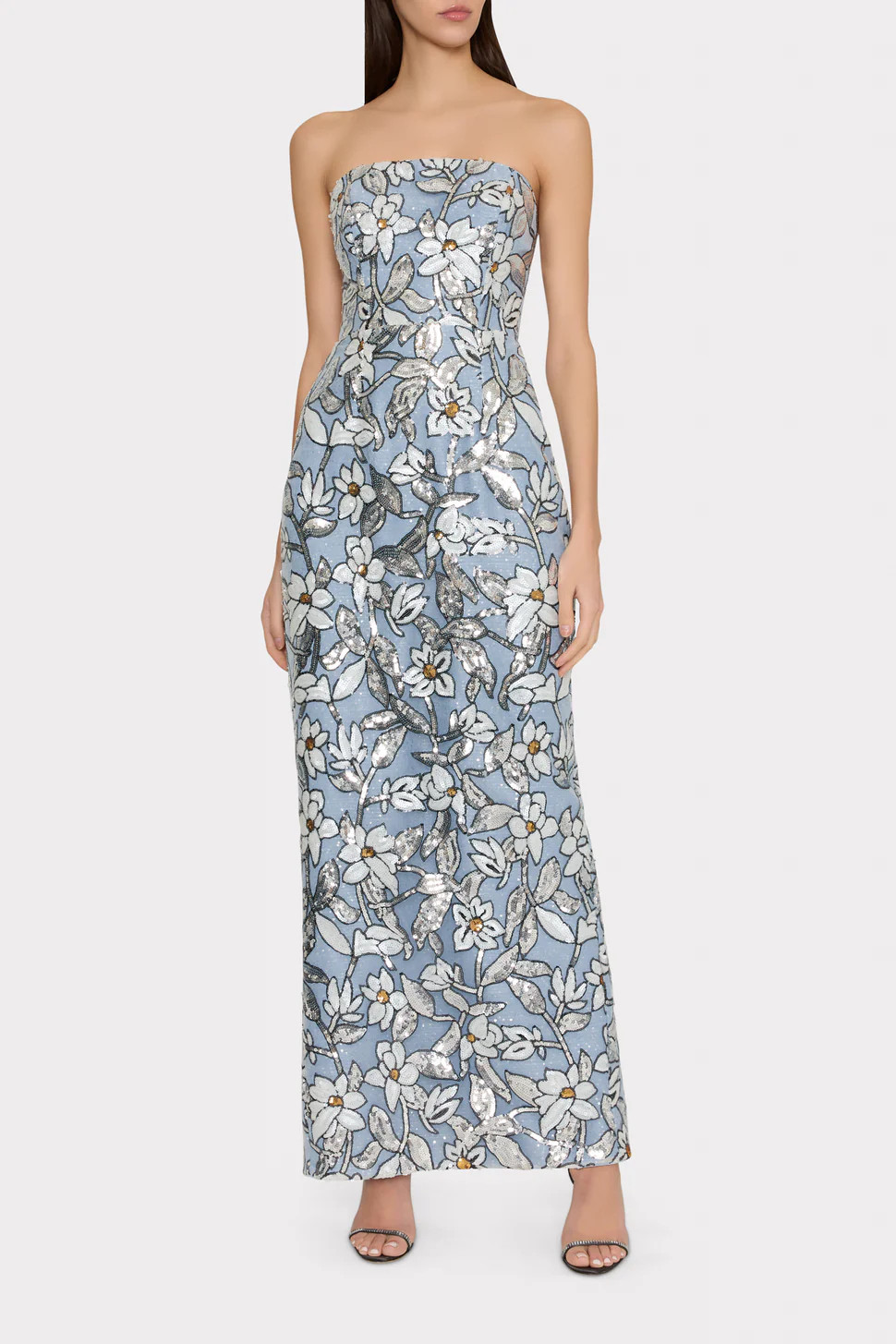 Magnolia Silver Floral Sequins Maxi Dress | MILLY
