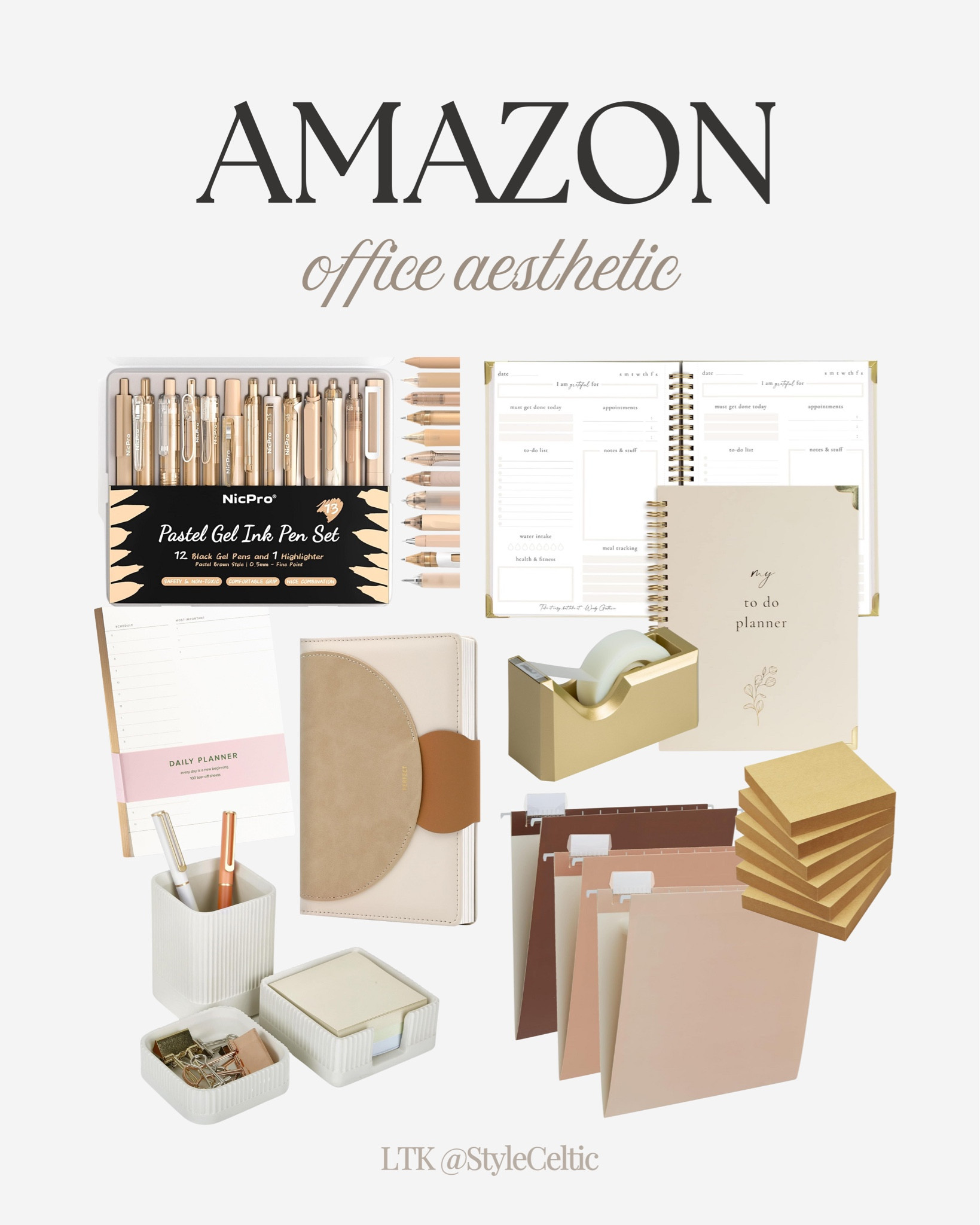 Amazon Aesthetic Office Supplies & Decor 🤩✨
.
.
Amazon favorites, office decor, office design, office supplies, gold gel pens, gold stapler, gold tape dispenser, file folders, work from home office, home office, home organization, work organization, cubicle decor, desk decor, work planner, aesthetic office, aesthetic work decor, home decor, work necessities, office supplies, desk supplies, gift guide, paper organizer, home office supplies, home office design, neutral office decor, gold office decor

#LTKHome #LTKFindsUnder50 #LTKWorkwear