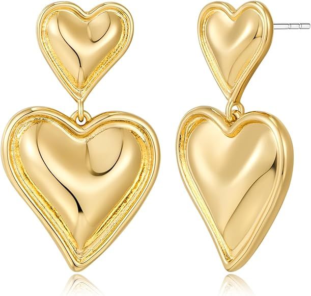 WOWORAMA Gold Heart Earrings for Women Vintage Love Heart Dangle Earrings Double Heart Drop Earin... | Amazon (US)