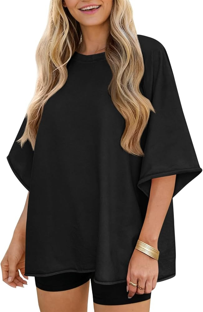 Tankaneo Womens Oversized Half Sleeve T-Shirts Trendy Casual Baggy Loose Fit Tops Summer Crew Nec... | Amazon (US)